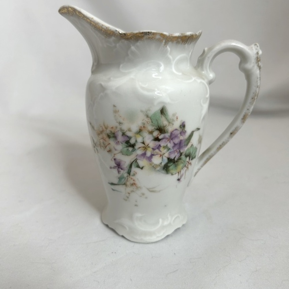Homemade Vintage Tiny Pitcher with Purple Flowers and Gold - Christmas